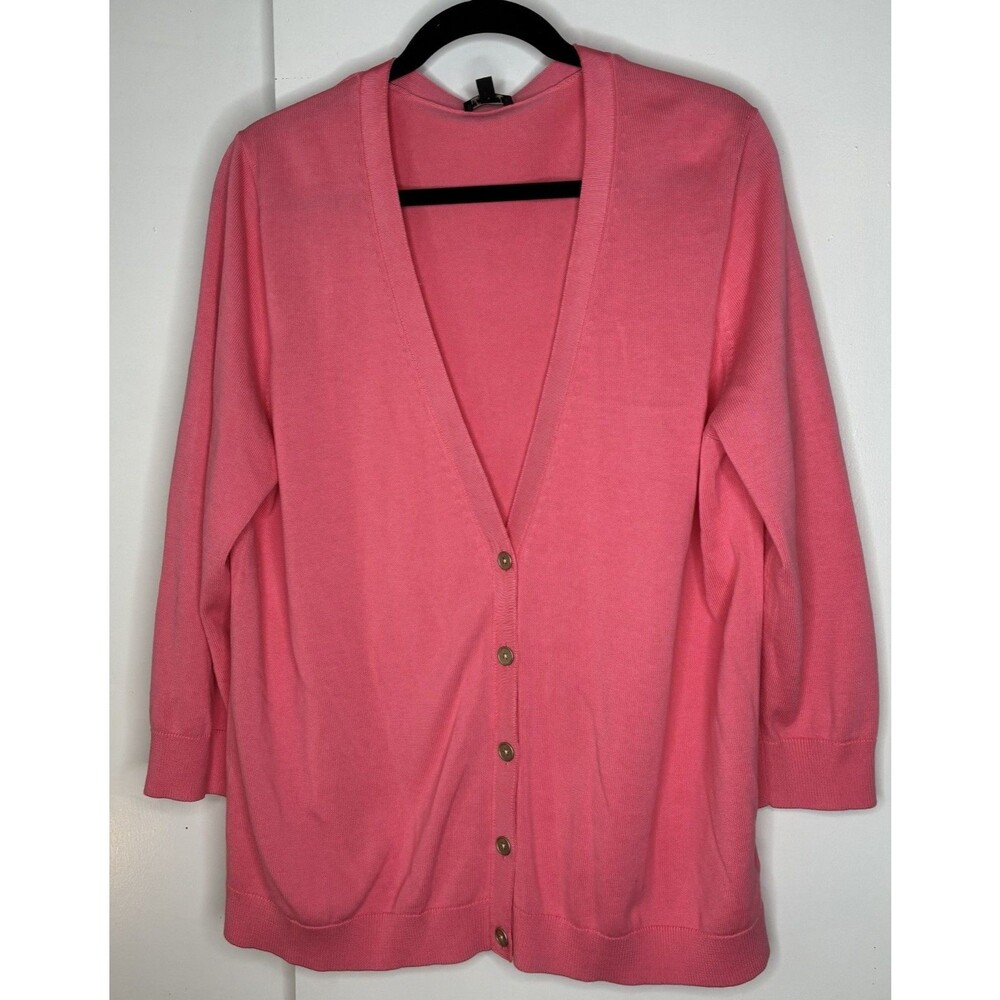 Pink Cardigan Talbots Size XL Button Front‎ V Neck 3/4 Sleeves Classic Capsule